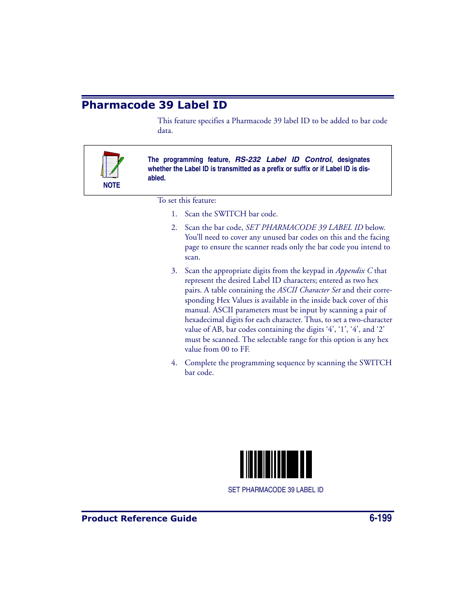 Pharmacode 39 label id, Pharmacode 39 label id -199 | Datalogic Scanning MAGELLAN 8500 User Manual | Page 305 / 436