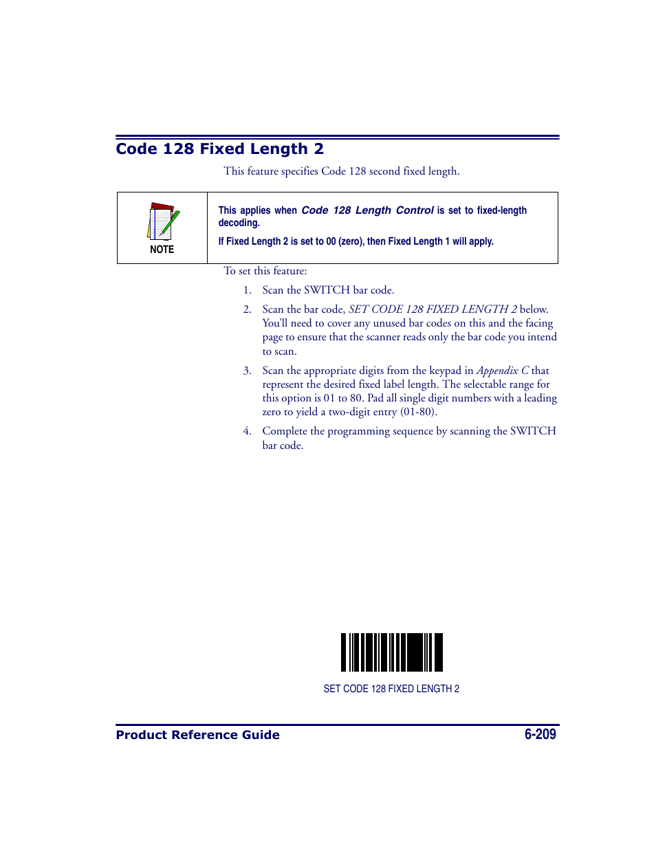 Code 128 fixed length 2, Code 128 fixed length 2 -209, And code 128 fixed length 2 | Datalogic Scanning MAGELLAN 8500 User Manual | Page 315 / 436