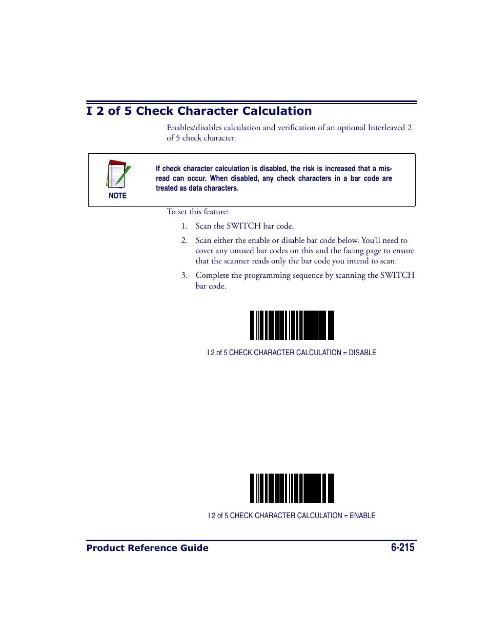 I 2 of 5 check character calculation, I 2 of 5 check character calculation -215 | Datalogic Scanning MAGELLAN 8500 User Manual | Page 321 / 436