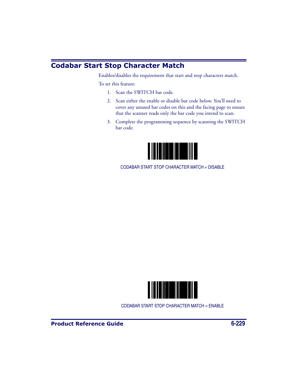 Codabar start stop character match, Codabar start stop character match -229, 229 codabar start stop character match | Datalogic Scanning MAGELLAN 8500 User Manual | Page 335 / 436