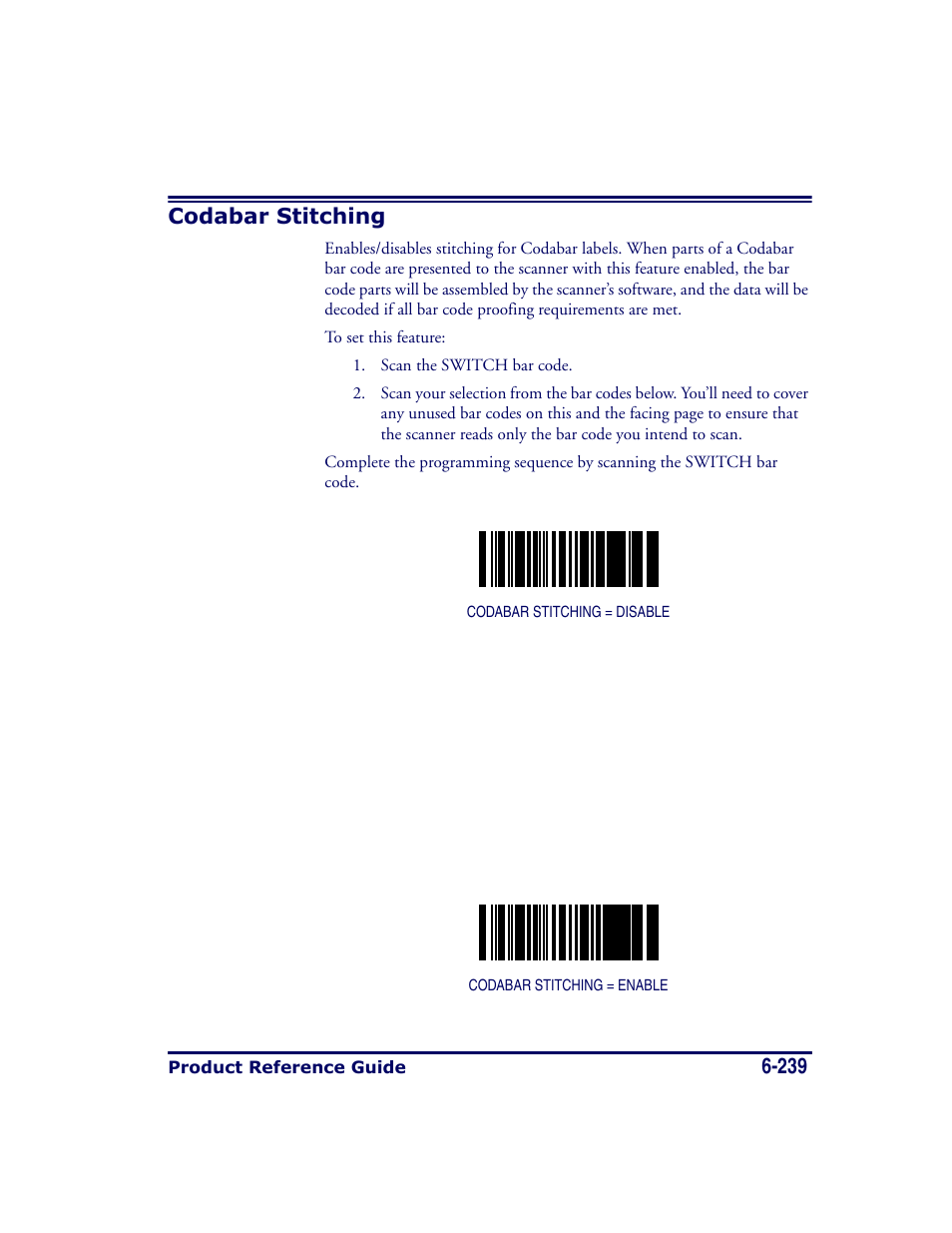 Codabar stitching, Codabar stitching -239, 239 codabar stitching | Datalogic Scanning MAGELLAN 8500 User Manual | Page 345 / 436