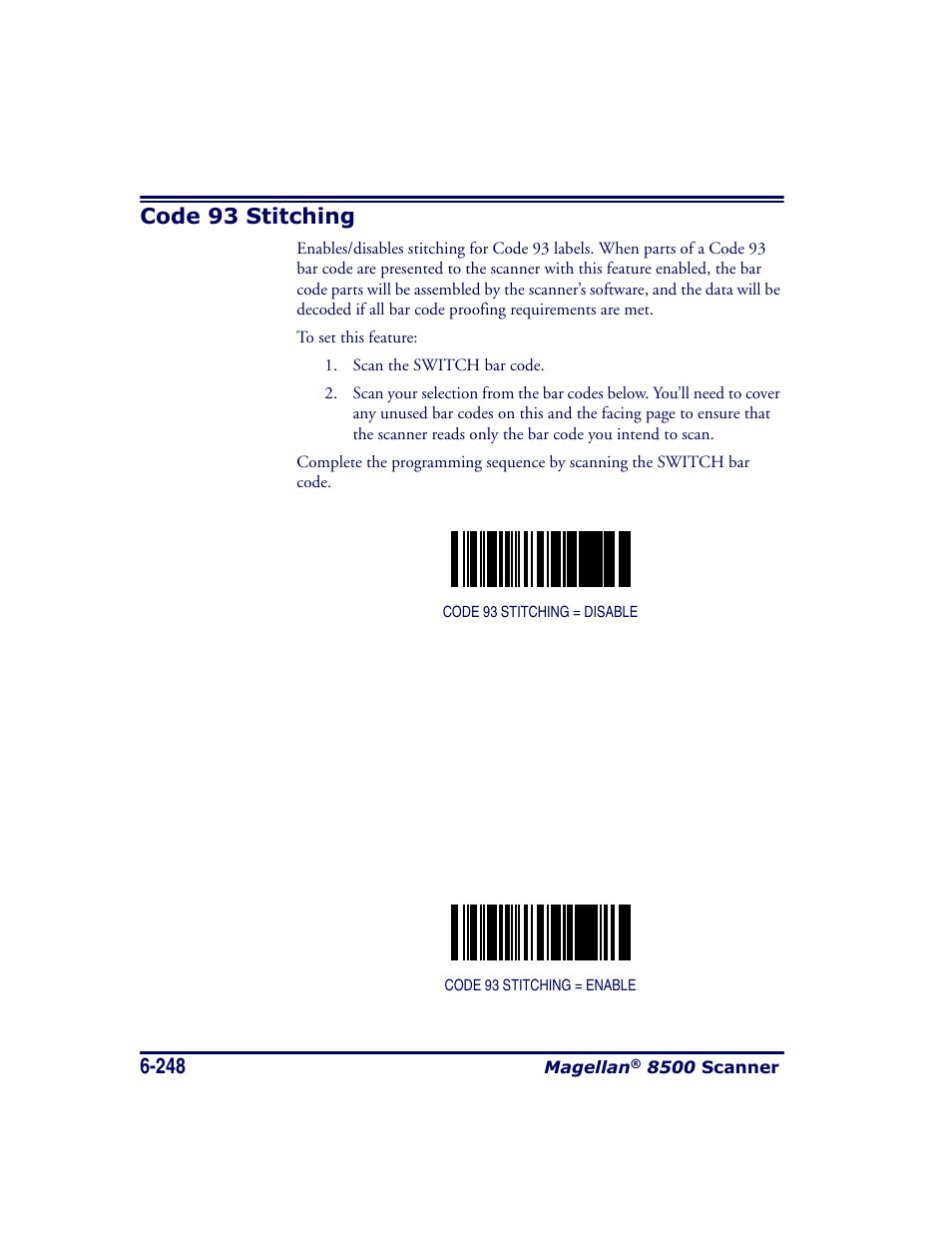 Code 93 stitching, Code 93 stitching -248 | Datalogic Scanning MAGELLAN 8500 User Manual | Page 354 / 436