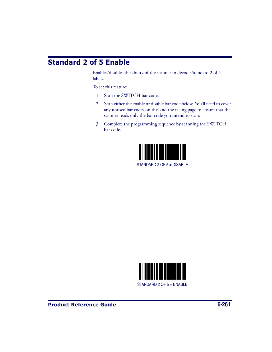 Standard 2 of 5 enable, Standard 2 of 5 enable -261 | Datalogic Scanning MAGELLAN 8500 User Manual | Page 367 / 436