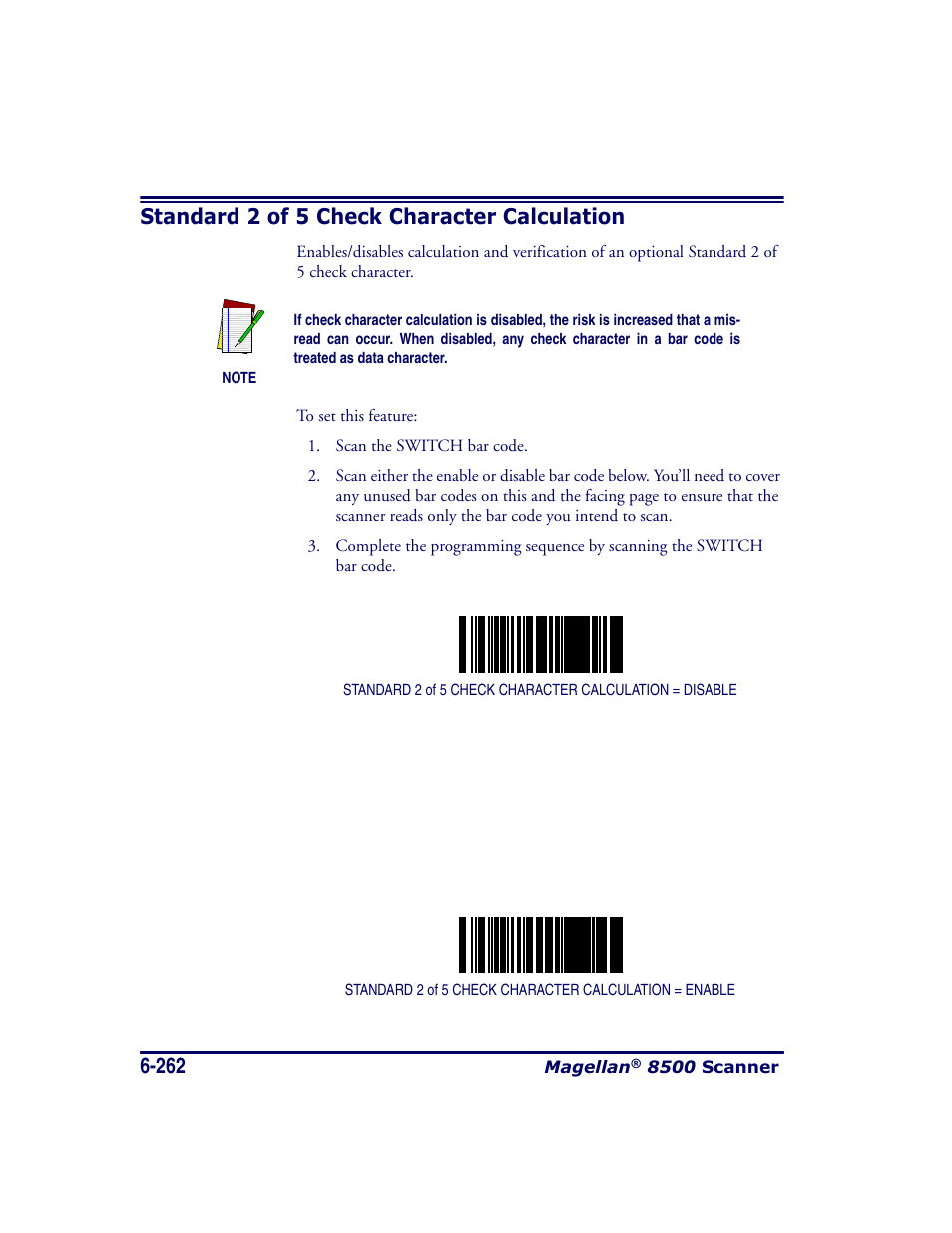 Standard 2 of 5 check character calculation, Standard 2 of 5 check character calculation -262 | Datalogic Scanning MAGELLAN 8500 User Manual | Page 368 / 436