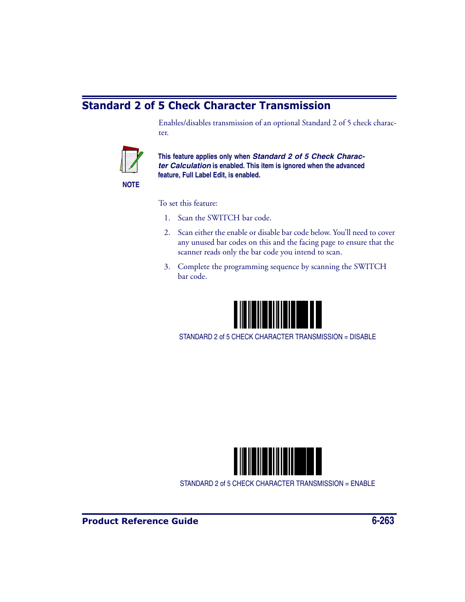 Standard 2 of 5 check character transmission, Standard 2 of 5 check character transmission -263 | Datalogic Scanning MAGELLAN 8500 User Manual | Page 369 / 436