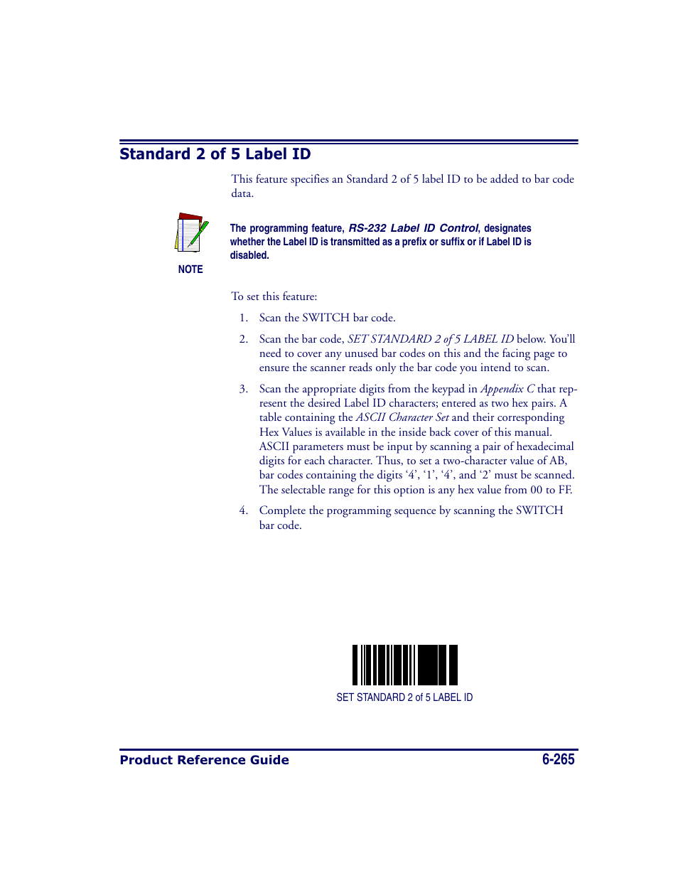 Standard 2 of 5 label id, Standard 2 of 5 label id -265 | Datalogic Scanning MAGELLAN 8500 User Manual | Page 371 / 436