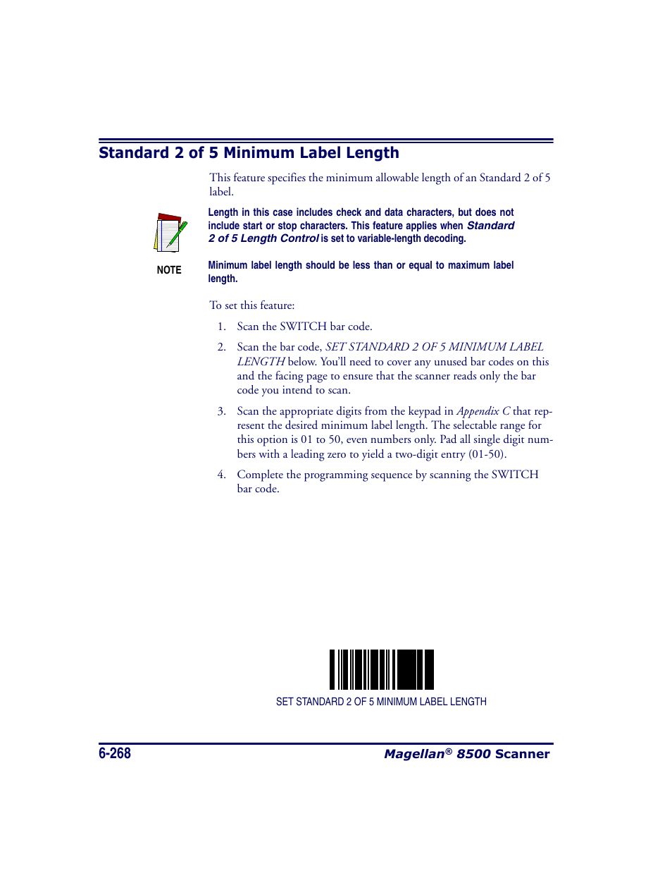 Standard 2 of 5 minimum label length, Standard 2 of 5 minimum label length -268, And standard 2 of 5 minimum label length . if fix | Datalogic Scanning MAGELLAN 8500 User Manual | Page 374 / 436