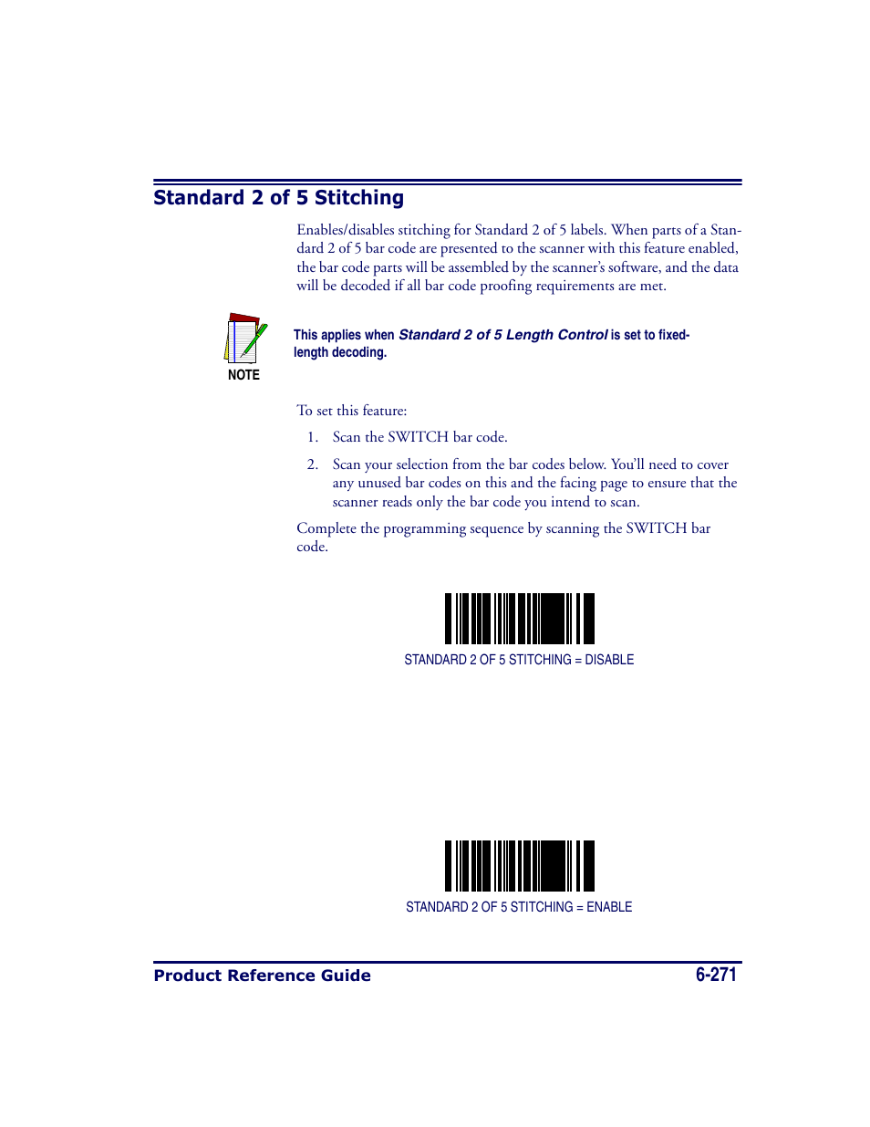 Standard 2 of 5 stitching, Standard 2 of 5 stitching -271 | Datalogic Scanning MAGELLAN 8500 User Manual | Page 377 / 436