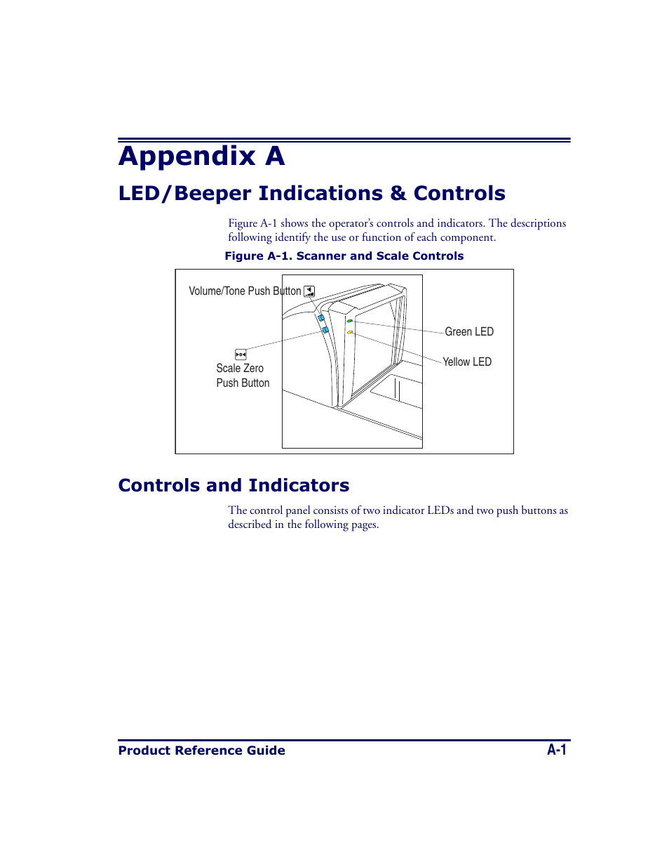 Led/beeper indications & controls, Appendix a, led/beeper indications & controls, Appendix a | Controls and indicators | Datalogic Scanning MAGELLAN 8500 User Manual | Page 379 / 436