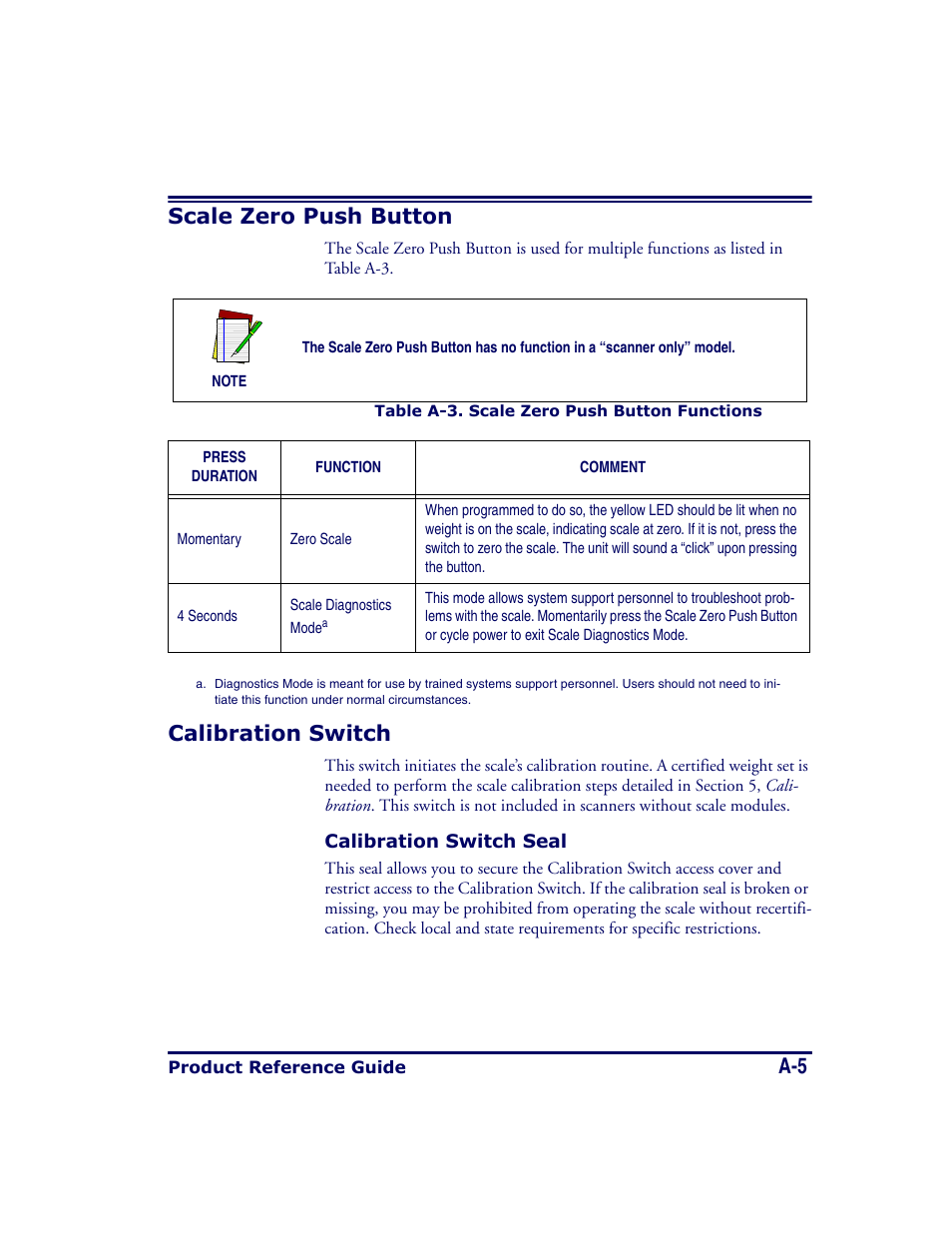 A-5 scale zero push button, Calibration switch | Datalogic Scanning MAGELLAN 8500 User Manual | Page 383 / 436