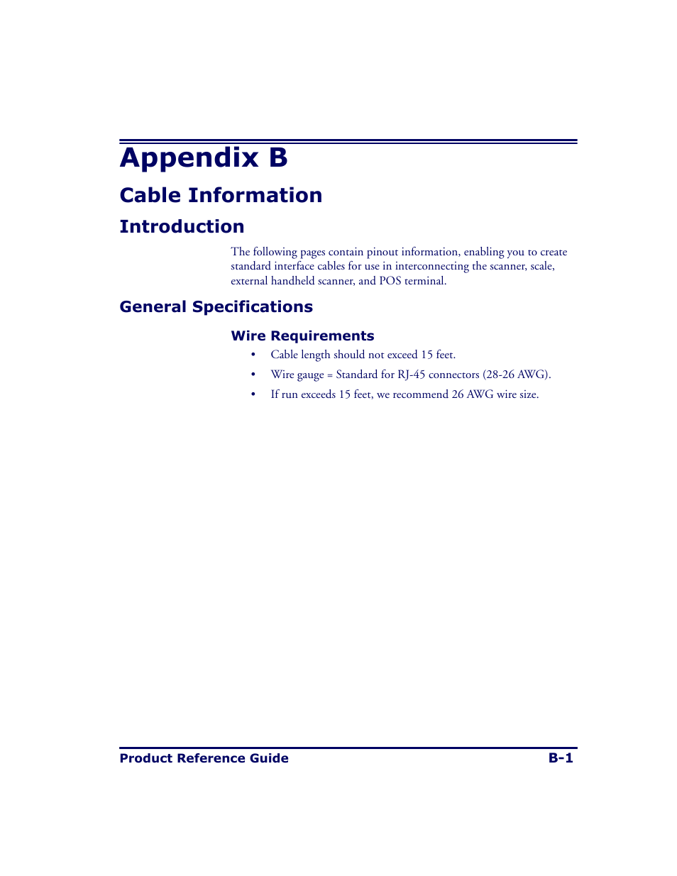 Cable information, Appendix b, Introduction | Datalogic Scanning MAGELLAN 8500 User Manual | Page 385 / 436