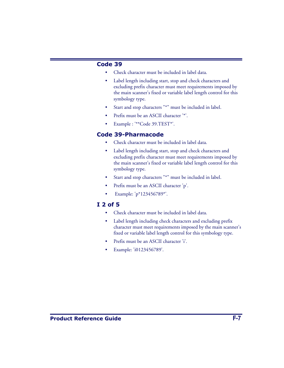 Code 39, Code 39-pharmacode, I 2 of 5 | Datalogic Scanning MAGELLAN 8500 User Manual | Page 423 / 436