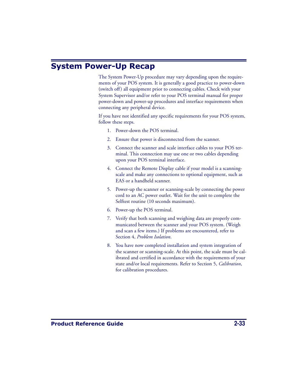 System power-up recap, System power-up recap -33 | Datalogic Scanning MAGELLAN 8500 User Manual | Page 61 / 436