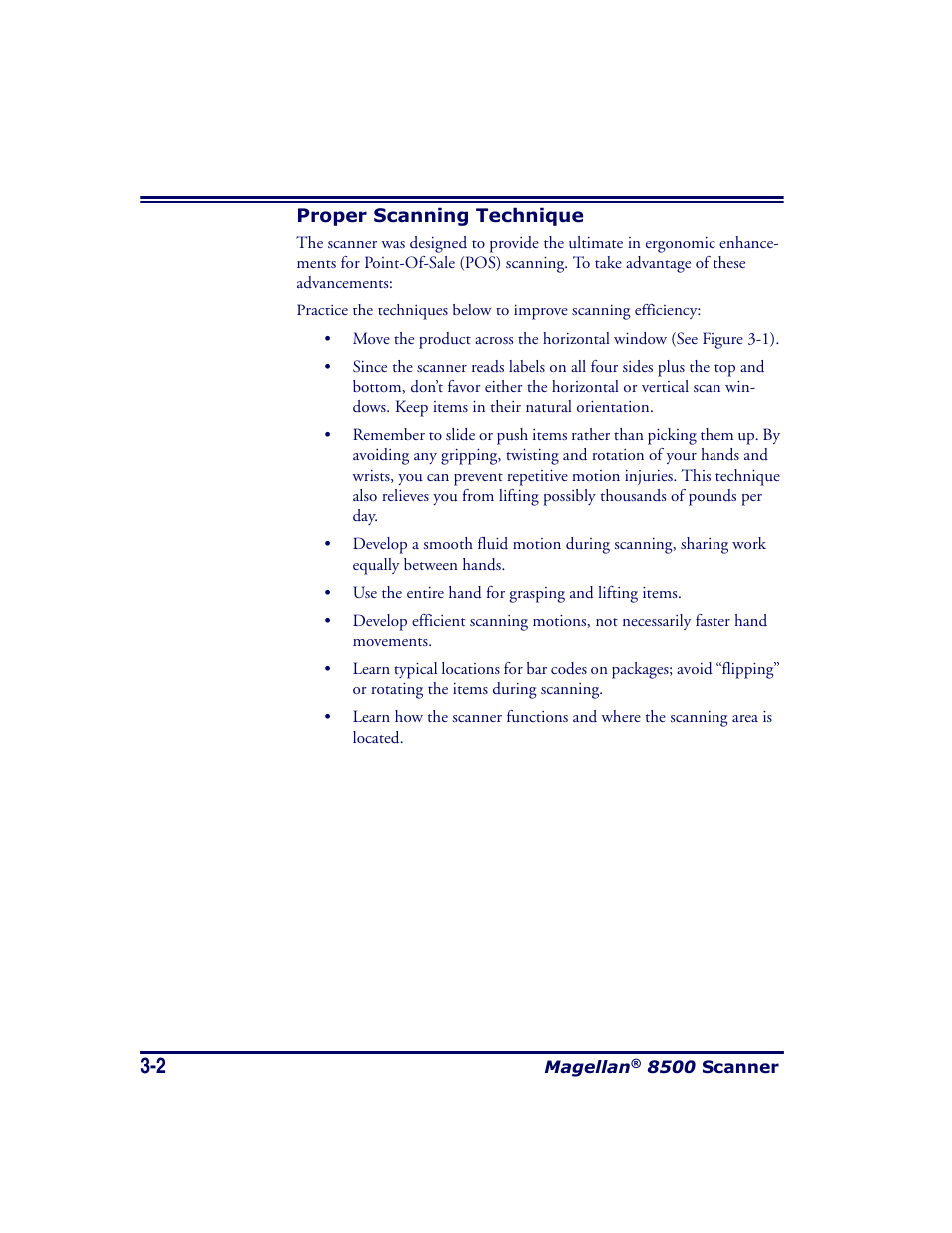 Proper scanning technique, Proper scanning technique -2 | Datalogic Scanning MAGELLAN 8500 User Manual | Page 64 / 436