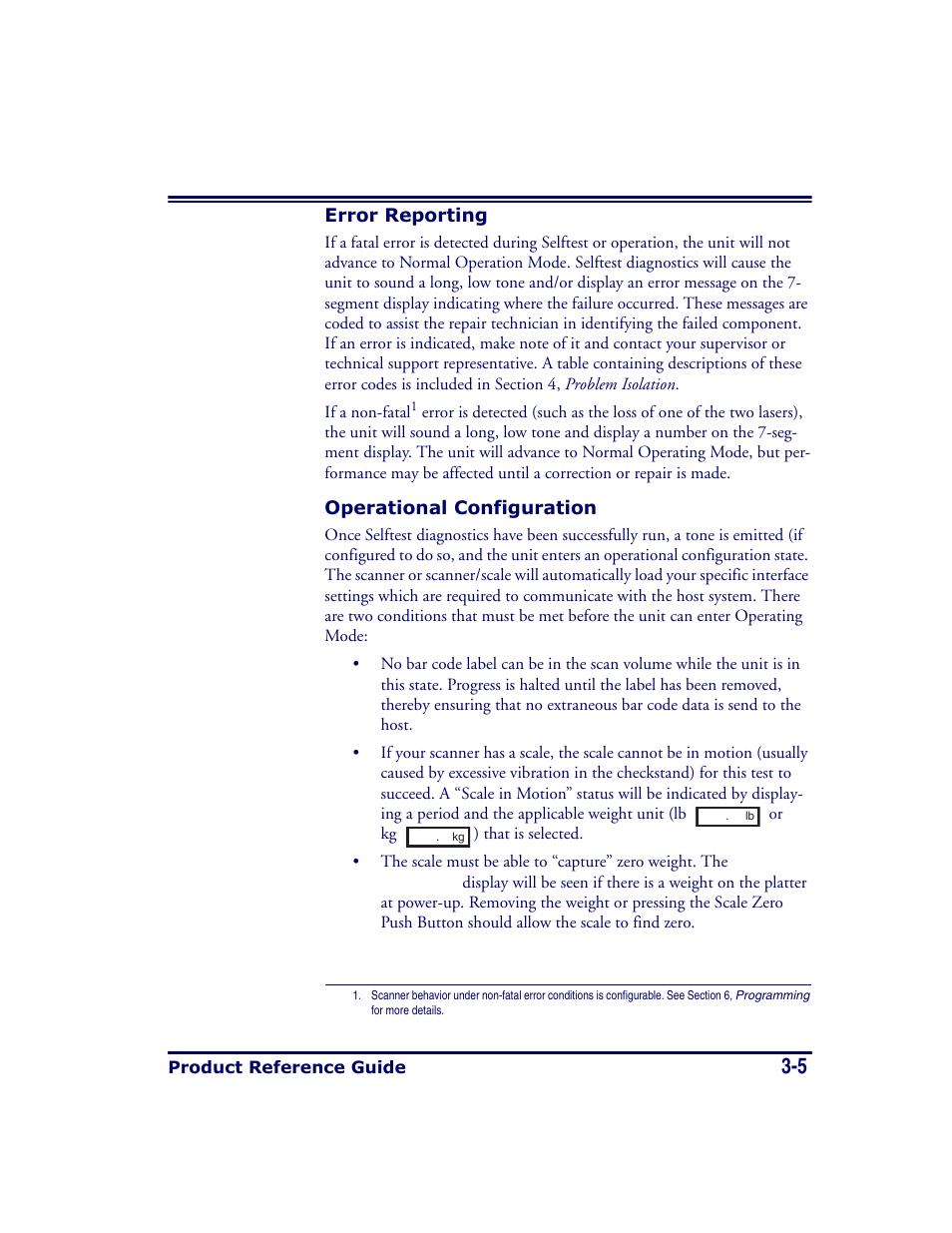 Error reporting, Operational configuration, Error reporting -5 operational configuration -5 | Datalogic Scanning MAGELLAN 8500 User Manual | Page 67 / 436