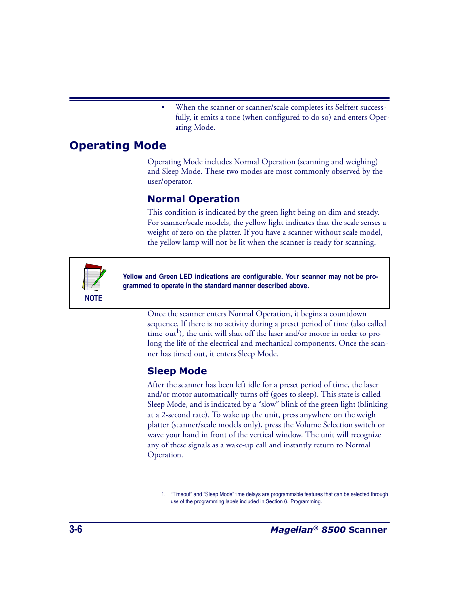 Operating mode, Normal operation, Sleep mode | Operating mode -6, Normal operation -6 sleep mode -6 | Datalogic Scanning MAGELLAN 8500 User Manual | Page 68 / 436