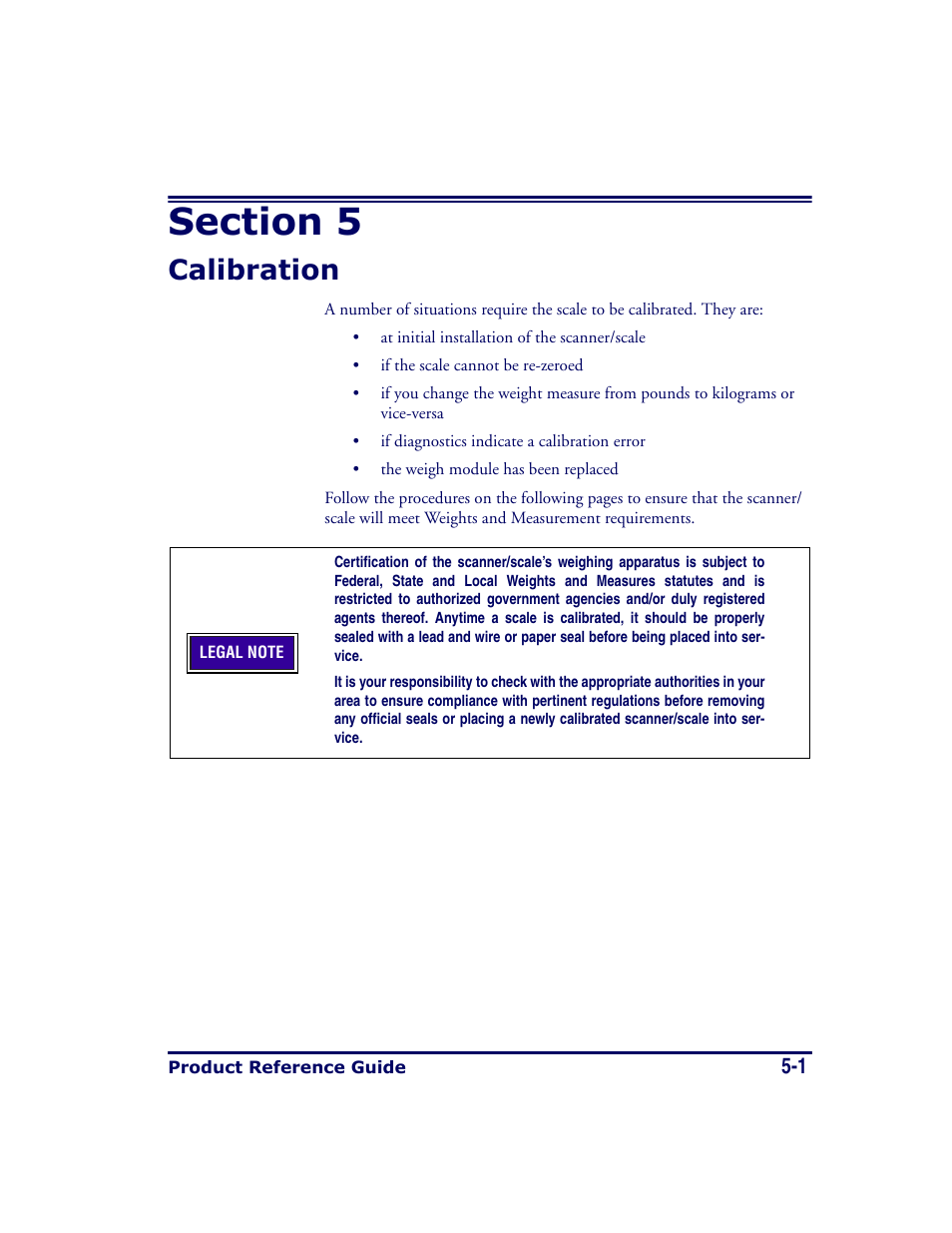 Calibration, Section 5. calibration -1, Section 5 | Ification. section 5 | Datalogic Scanning MAGELLAN 8500 User Manual | Page 89 / 436