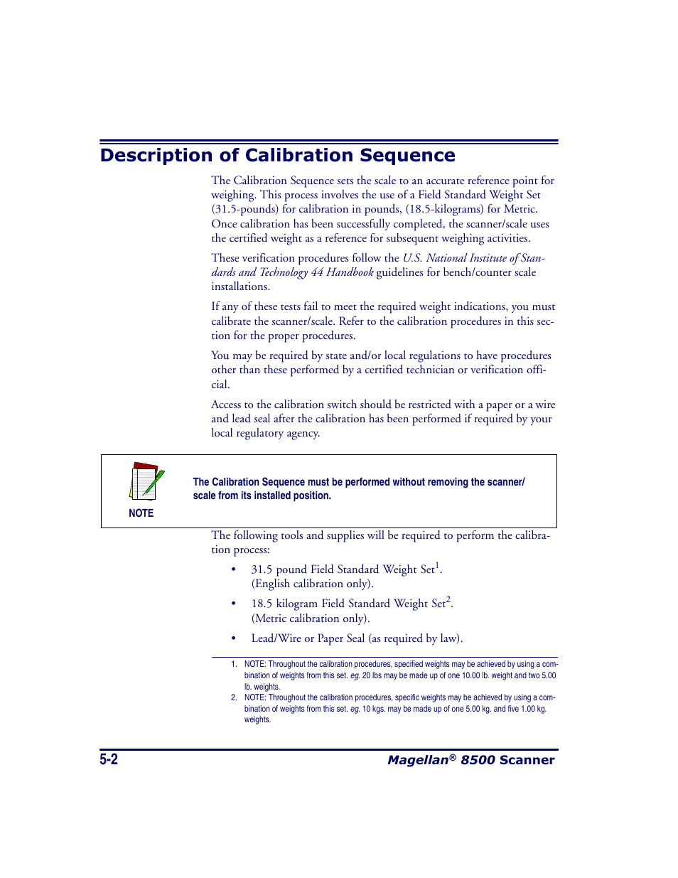 Description of calibration sequence, Description of calibration sequence -2 | Datalogic Scanning MAGELLAN 8500 User Manual | Page 90 / 436