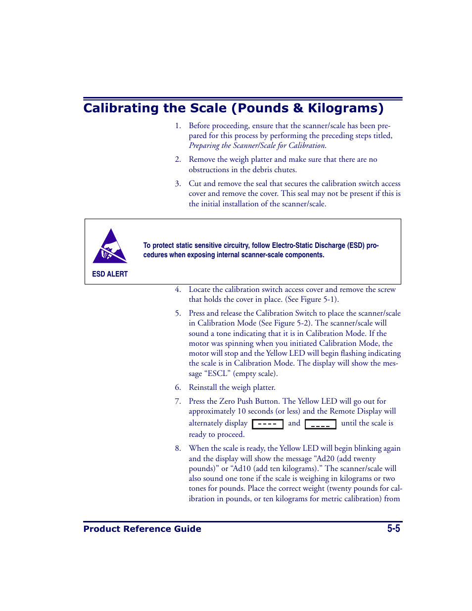 Calibrating the scale (pounds & kilograms), Calibrating the scale (pounds & kilograms) -5 | Datalogic Scanning MAGELLAN 8500 User Manual | Page 93 / 436