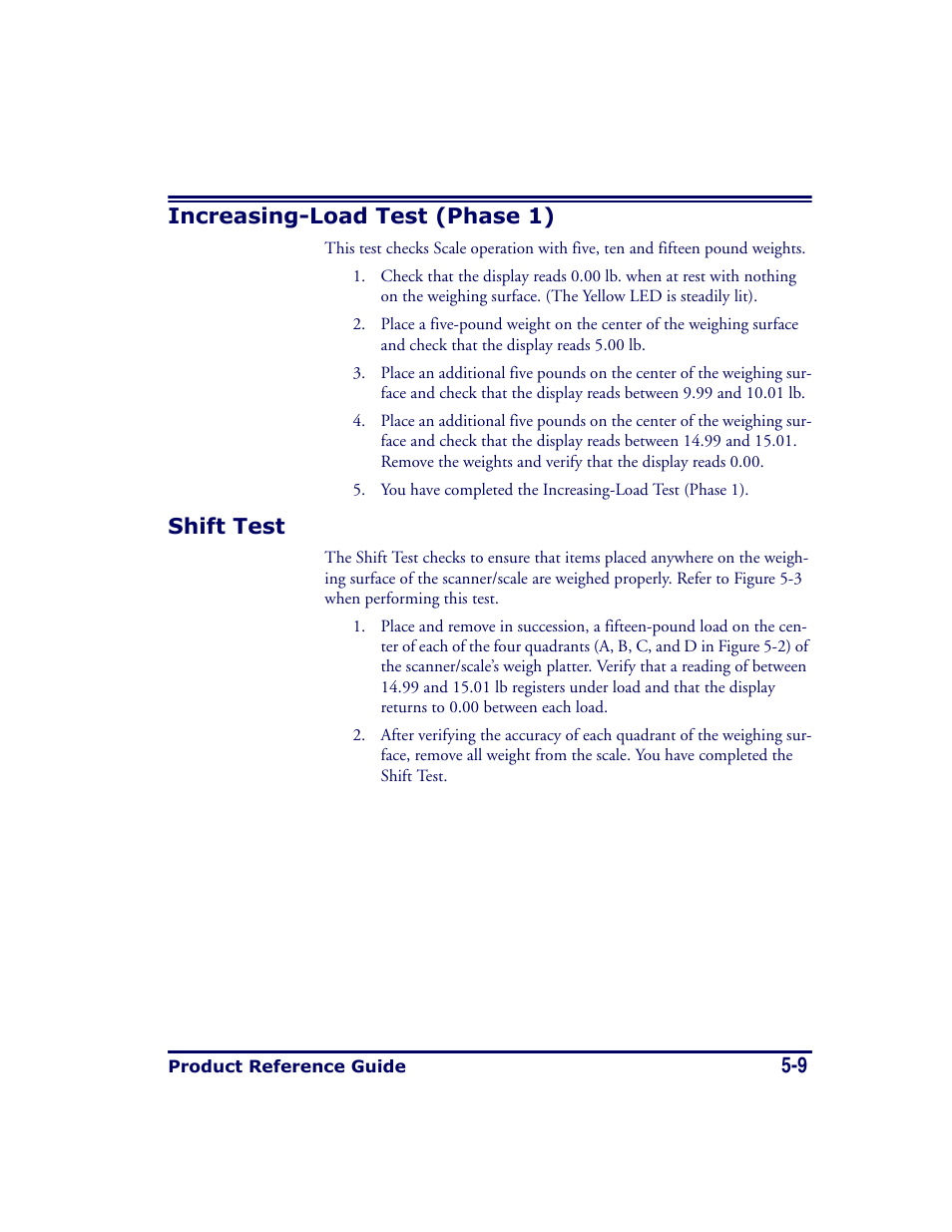 Increasing-load test (phase 1), Shift test, Increasing-load test (phase 1) -9 shift test -9 | Datalogic Scanning MAGELLAN 8500 User Manual | Page 97 / 436