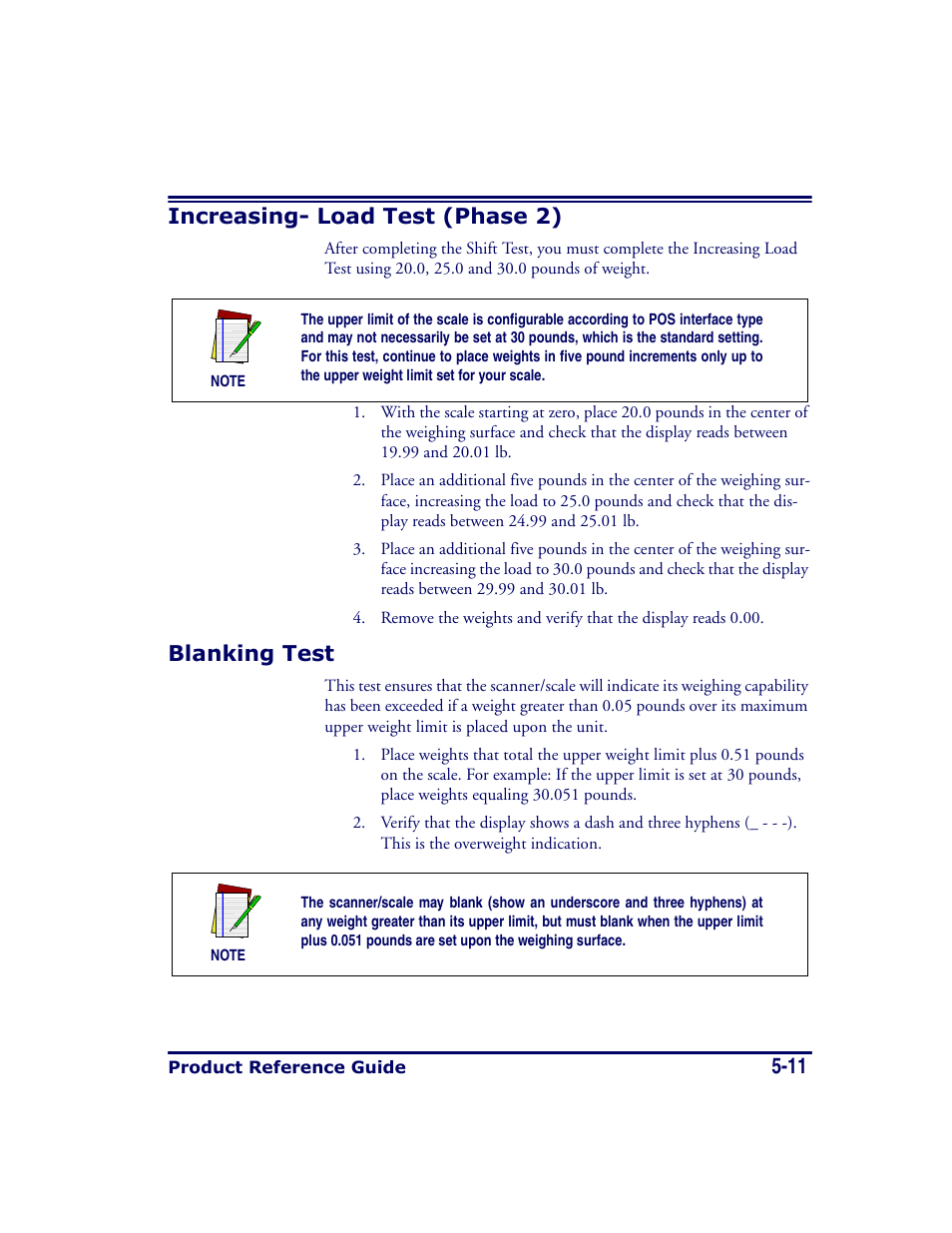 Increasing- load test (phase 2), Blanking test, 11 increasing- load test (phase 2) | Datalogic Scanning MAGELLAN 8500 User Manual | Page 99 / 436