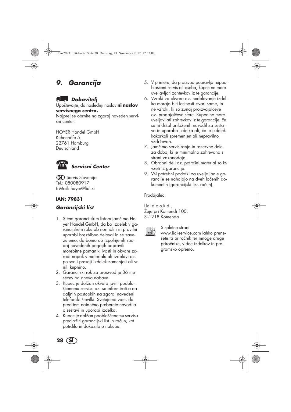 Garancija | Silvercrest SSD 3000 A1 User Manual | Page 30 / 50