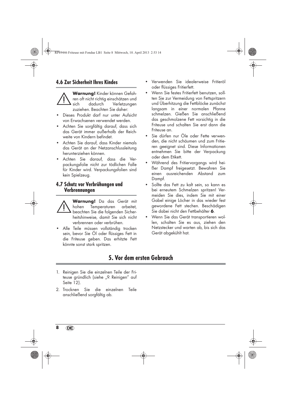 Vor dem ersten gebrauch, 6 zur sicherheit ihres kindes, 7 schutz vor verbrühungen und verbrennungen | Silvercrest SFM 840 A1 User Manual | Page 10 / 74