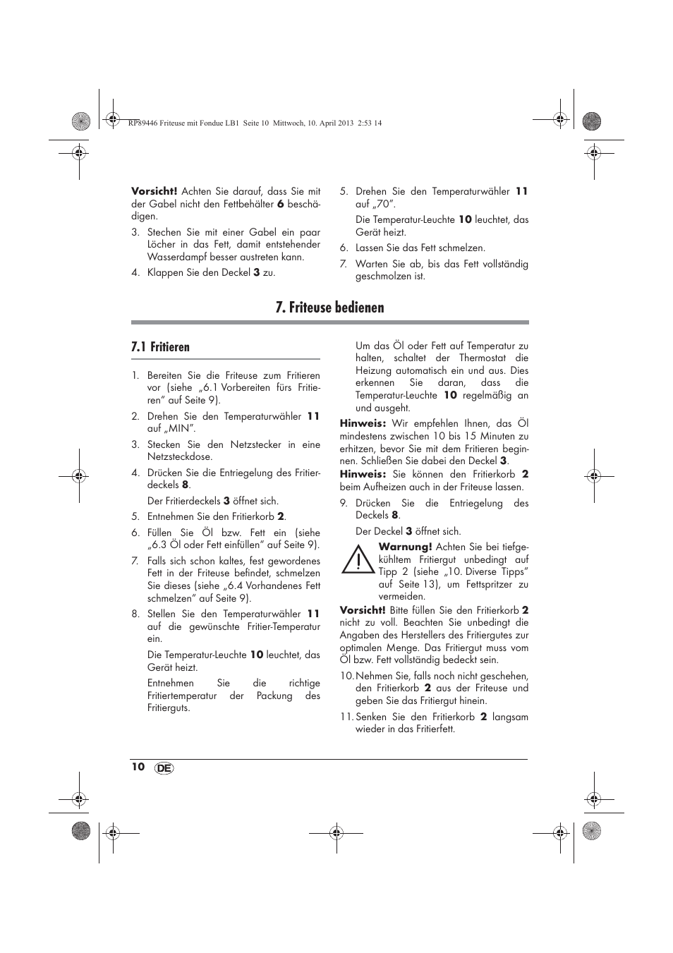 Friteuse bedienen, 1 fritieren | Silvercrest SFM 840 A1 User Manual | Page 12 / 74