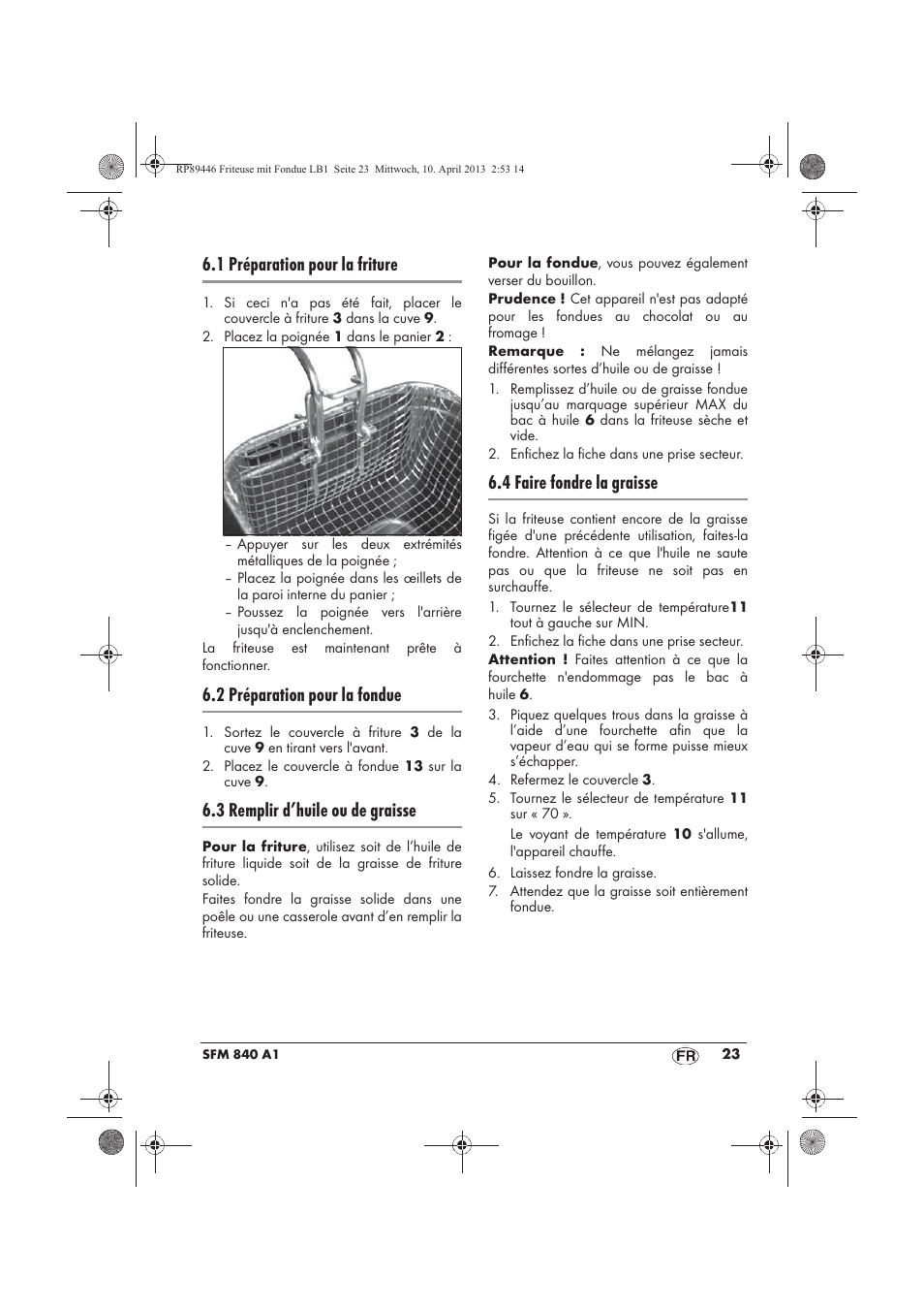 1 préparation pour la friture, 2 préparation pour la fondue, 3 remplir d’huile ou de graisse | 4 faire fondre la graisse | Silvercrest SFM 840 A1 User Manual | Page 25 / 74