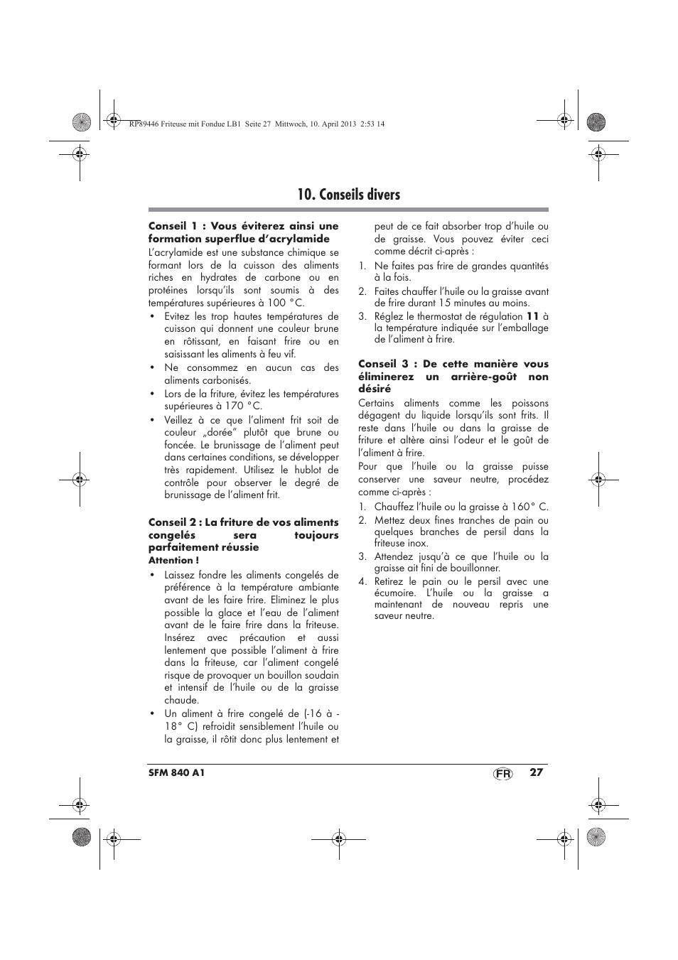 Conseils divers | Silvercrest SFM 840 A1 User Manual | Page 29 / 74