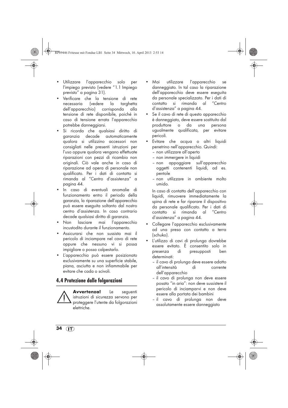 4 protezione dalle folgorazioni | Silvercrest SFM 840 A1 User Manual | Page 36 / 74