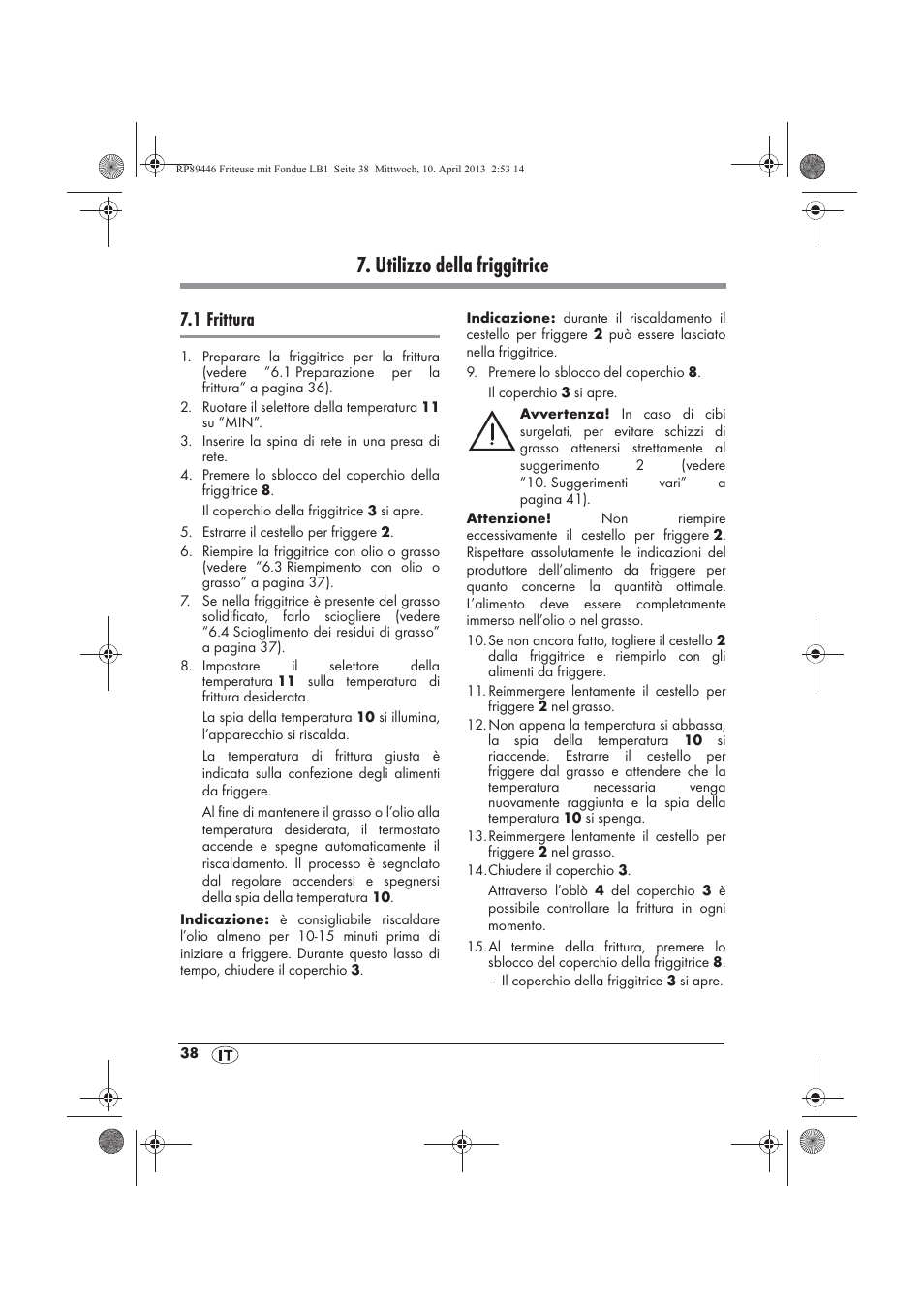 Utilizzo della friggitrice, 1 frittura | Silvercrest SFM 840 A1 User Manual | Page 40 / 74