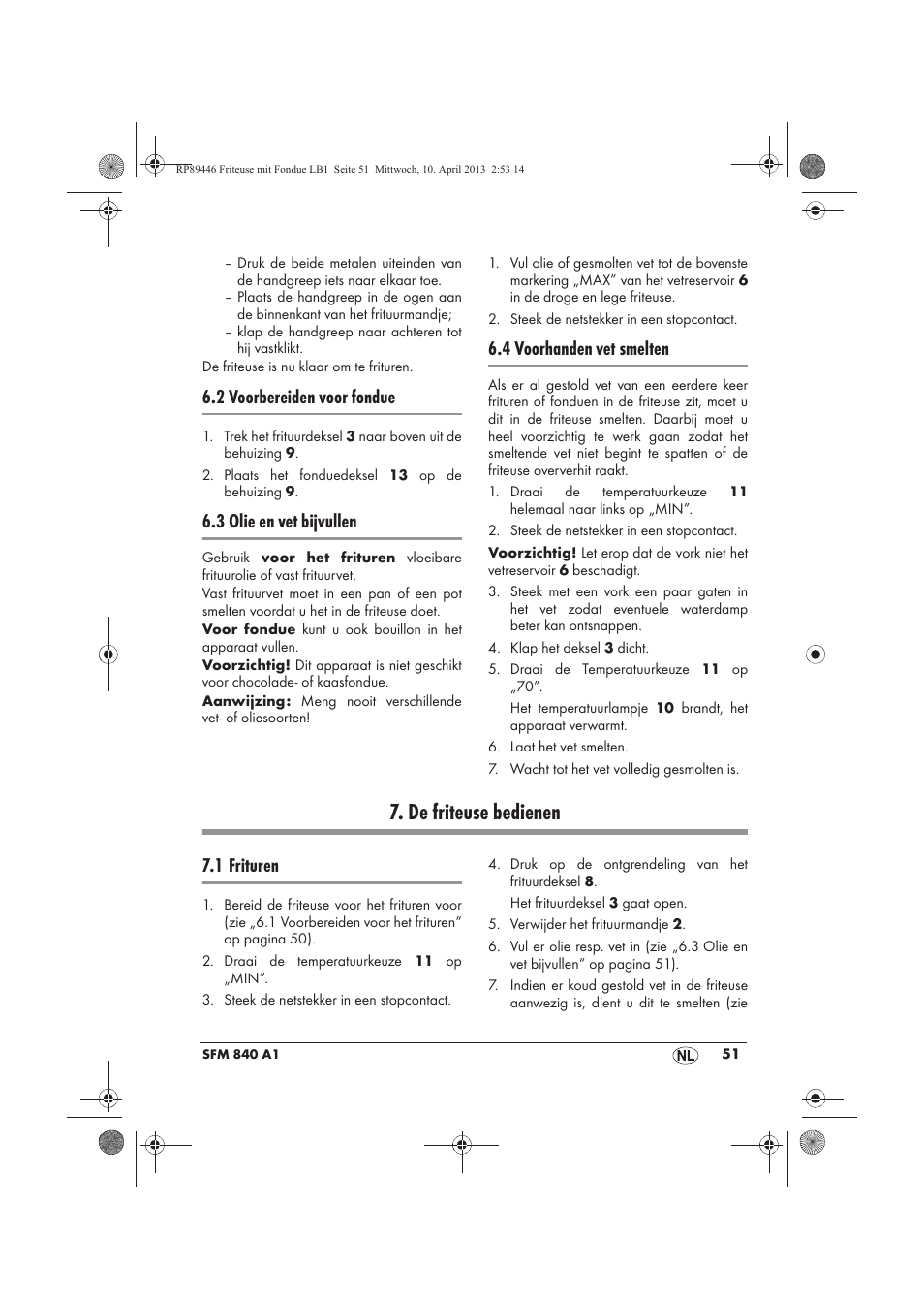 De friteuse bedienen, 2 voorbereiden voor fondue, 3 olie en vet bijvullen | 4 voorhanden vet smelten, 1 frituren | Silvercrest SFM 840 A1 User Manual | Page 53 / 74