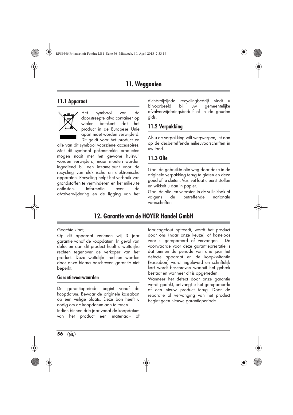Weggooien, Garantie van de hoyer handel gmbh | Silvercrest SFM 840 A1 User Manual | Page 58 / 74