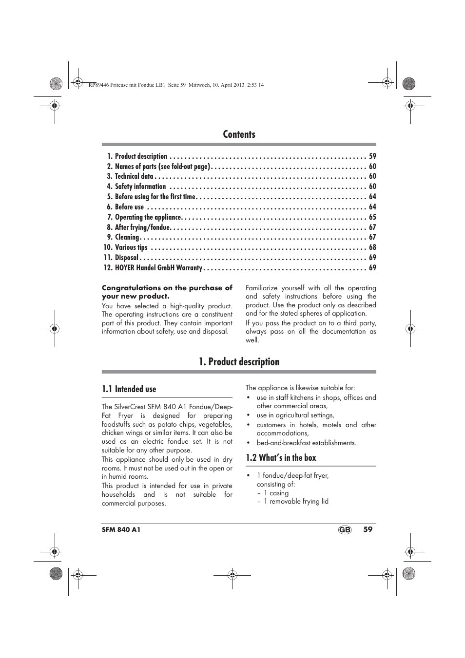 Silvercrest SFM 840 A1 User Manual | Page 61 / 74