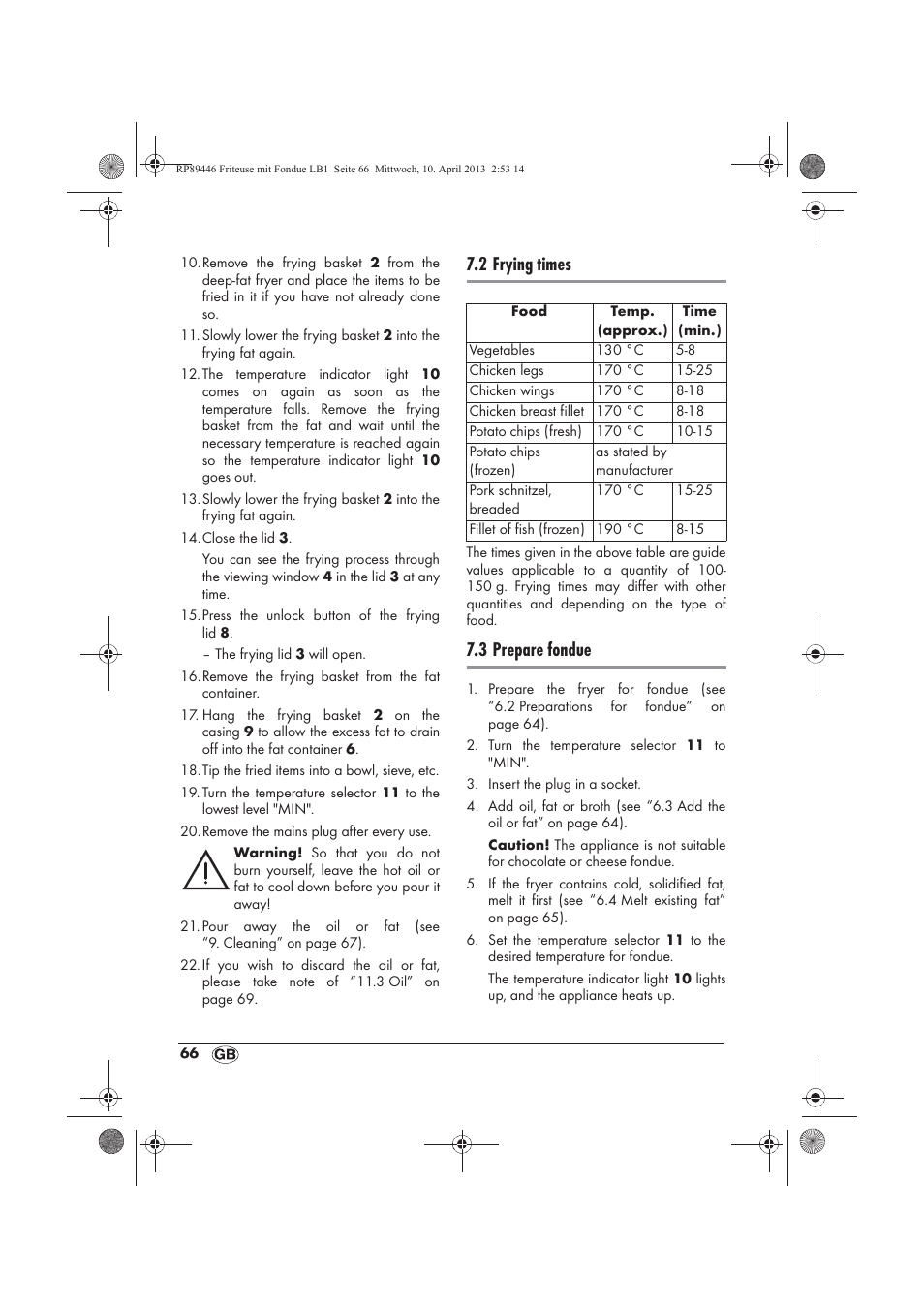2 frying times, 3 prepare fondue | Silvercrest SFM 840 A1 User Manual | Page 68 / 74