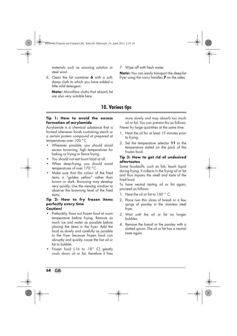 Various tips | Silvercrest SFM 840 A1 User Manual | Page 70 / 74