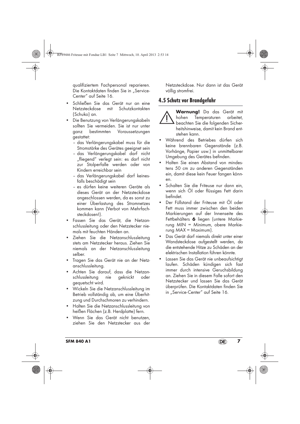 5 schutz vor brandgefahr | Silvercrest SFM 840 A1 User Manual | Page 9 / 74