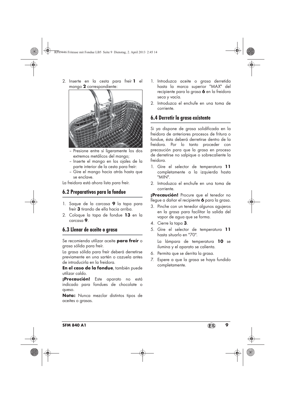 2 preparativos para la fondue, 3 llenar de aceite o grasa, 4 derretir la grasa existente | Silvercrest SFM 840 A1 User Manual | Page 11 / 74