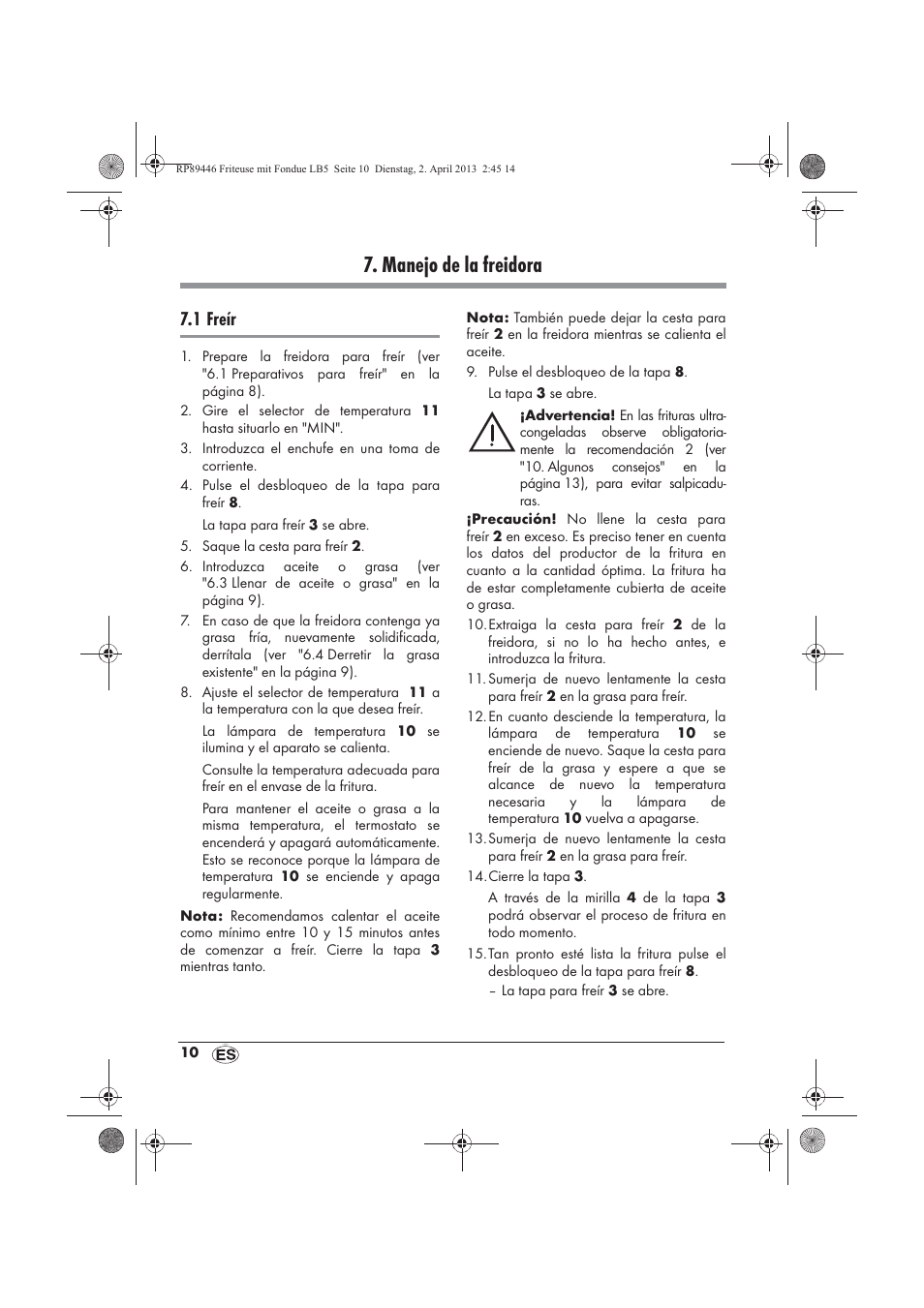 Manejo de la freidora, 1 freír | Silvercrest SFM 840 A1 User Manual | Page 12 / 74