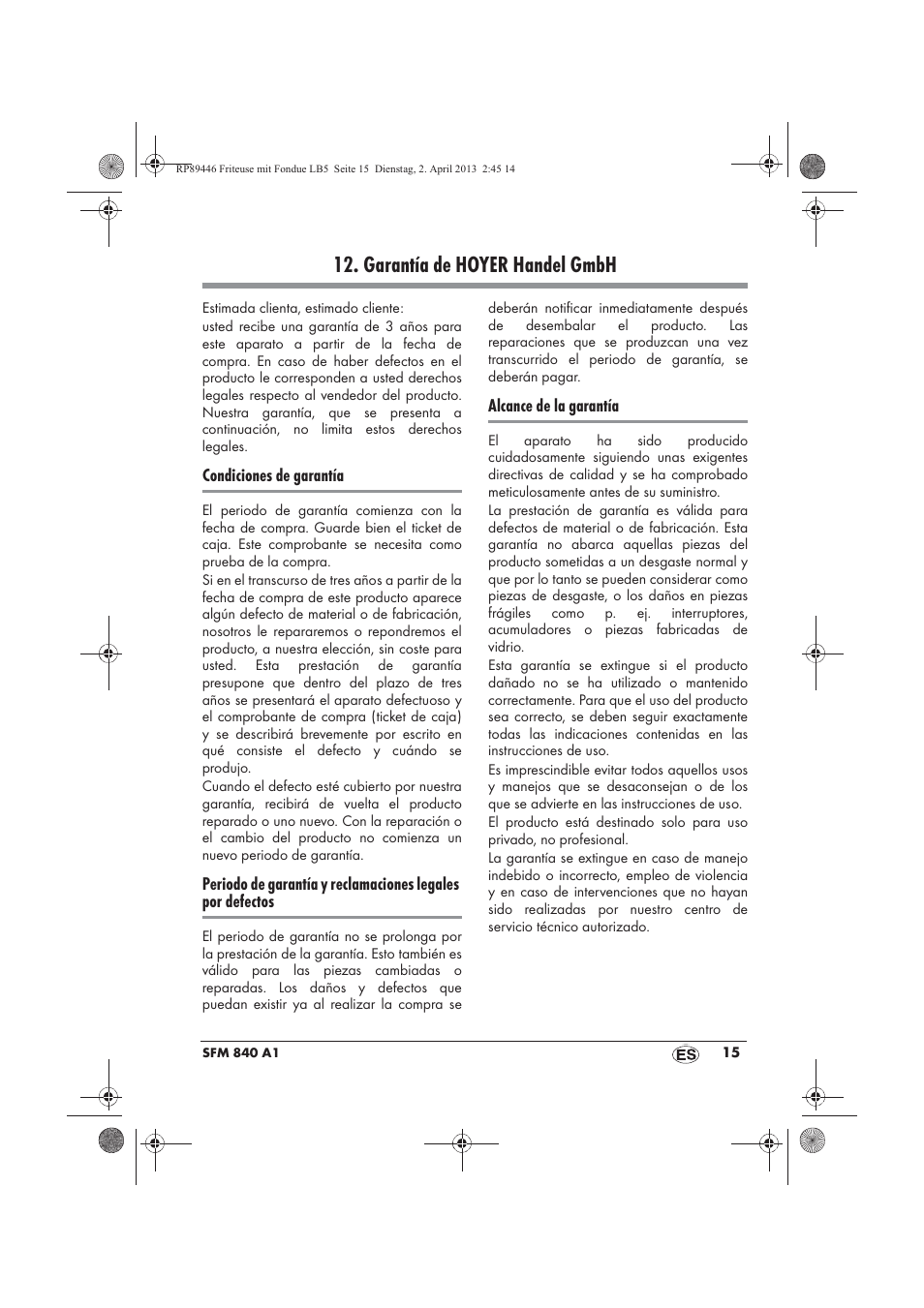 Garantía de hoyer handel gmbh | Silvercrest SFM 840 A1 User Manual | Page 17 / 74