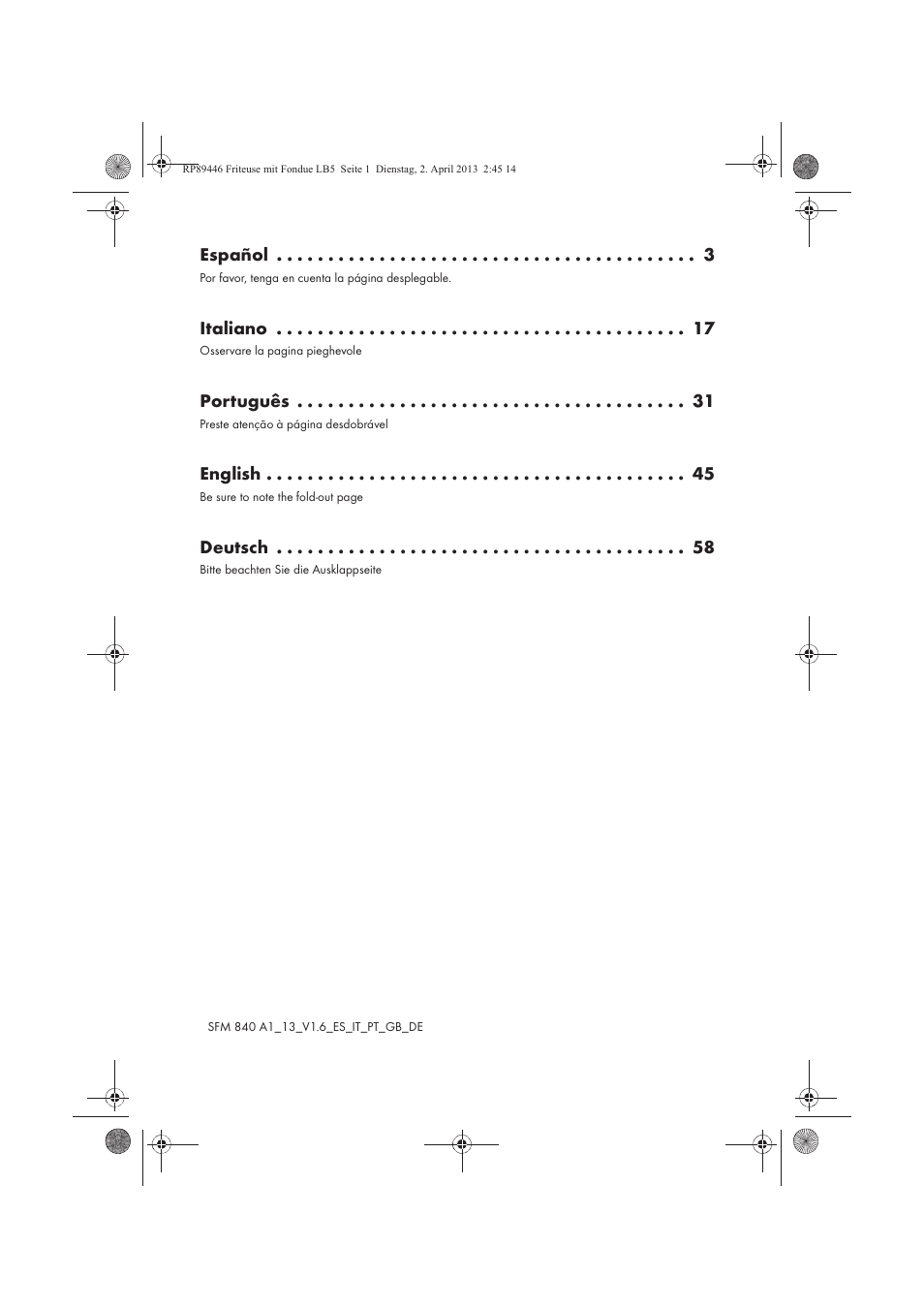 Español, Italiano, Português | English, Deutsch | Silvercrest SFM 840 A1 User Manual | Page 2 / 74