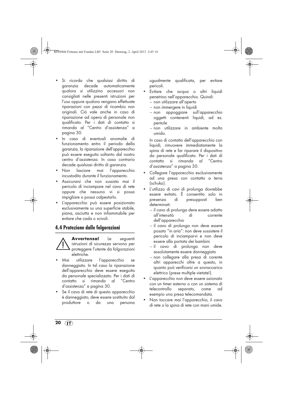 4 protezione dalle folgorazioni | Silvercrest SFM 840 A1 User Manual | Page 22 / 74