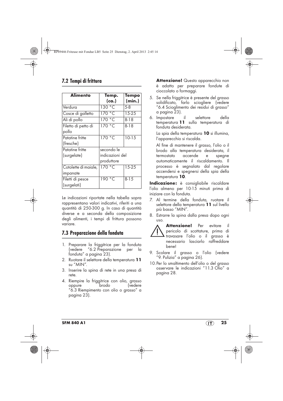 2 tempi di frittura, 3 preparazione della fonduta | Silvercrest SFM 840 A1 User Manual | Page 27 / 74