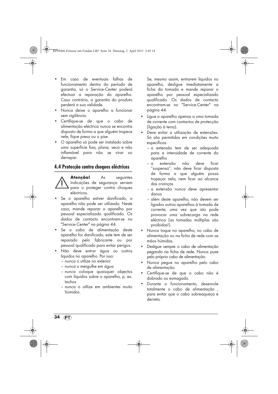 4 protecção contra choques eléctricos | Silvercrest SFM 840 A1 User Manual | Page 36 / 74