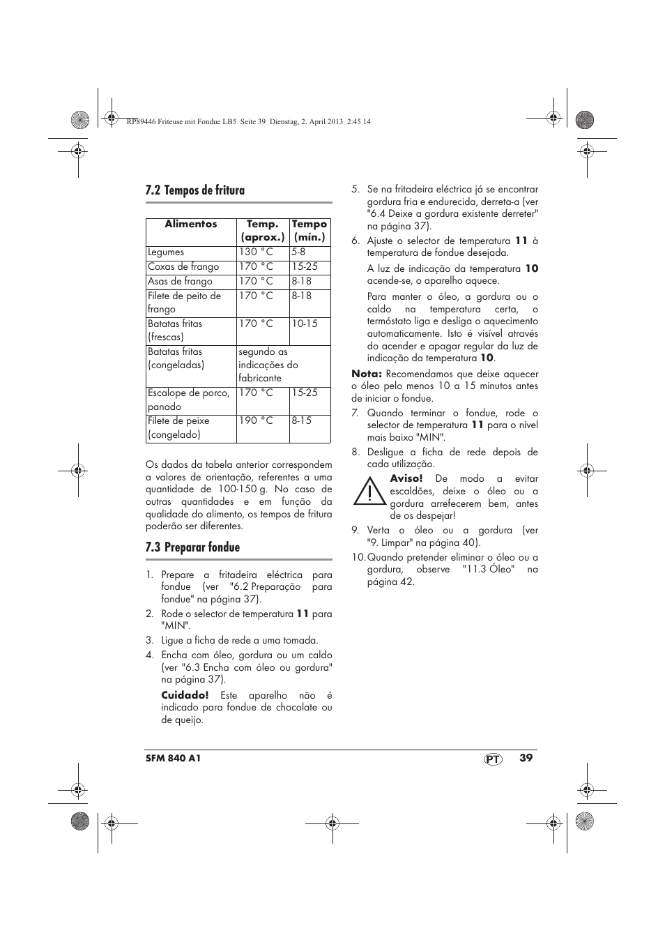 2 tempos de fritura, 3 preparar fondue | Silvercrest SFM 840 A1 User Manual | Page 41 / 74