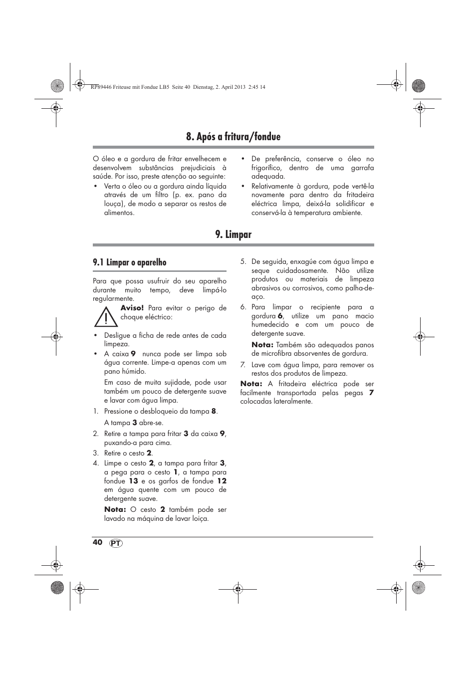 Após a fritura/fondue, Limpar, 1 limpar o aparelho | Silvercrest SFM 840 A1 User Manual | Page 42 / 74