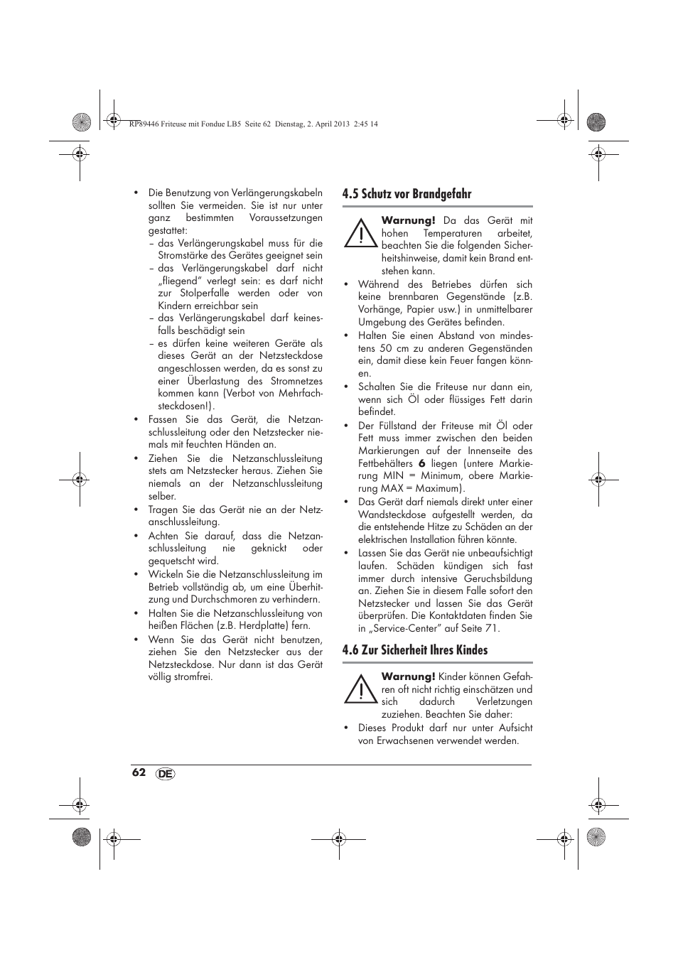 5 schutz vor brandgefahr, 6 zur sicherheit ihres kindes | Silvercrest SFM 840 A1 User Manual | Page 64 / 74