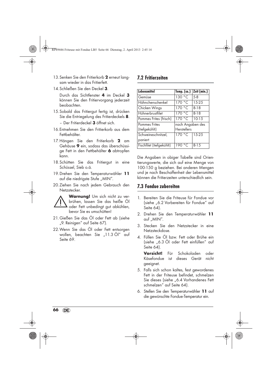 2 fritierzeiten, 3 fondue zubereiten | Silvercrest SFM 840 A1 User Manual | Page 68 / 74