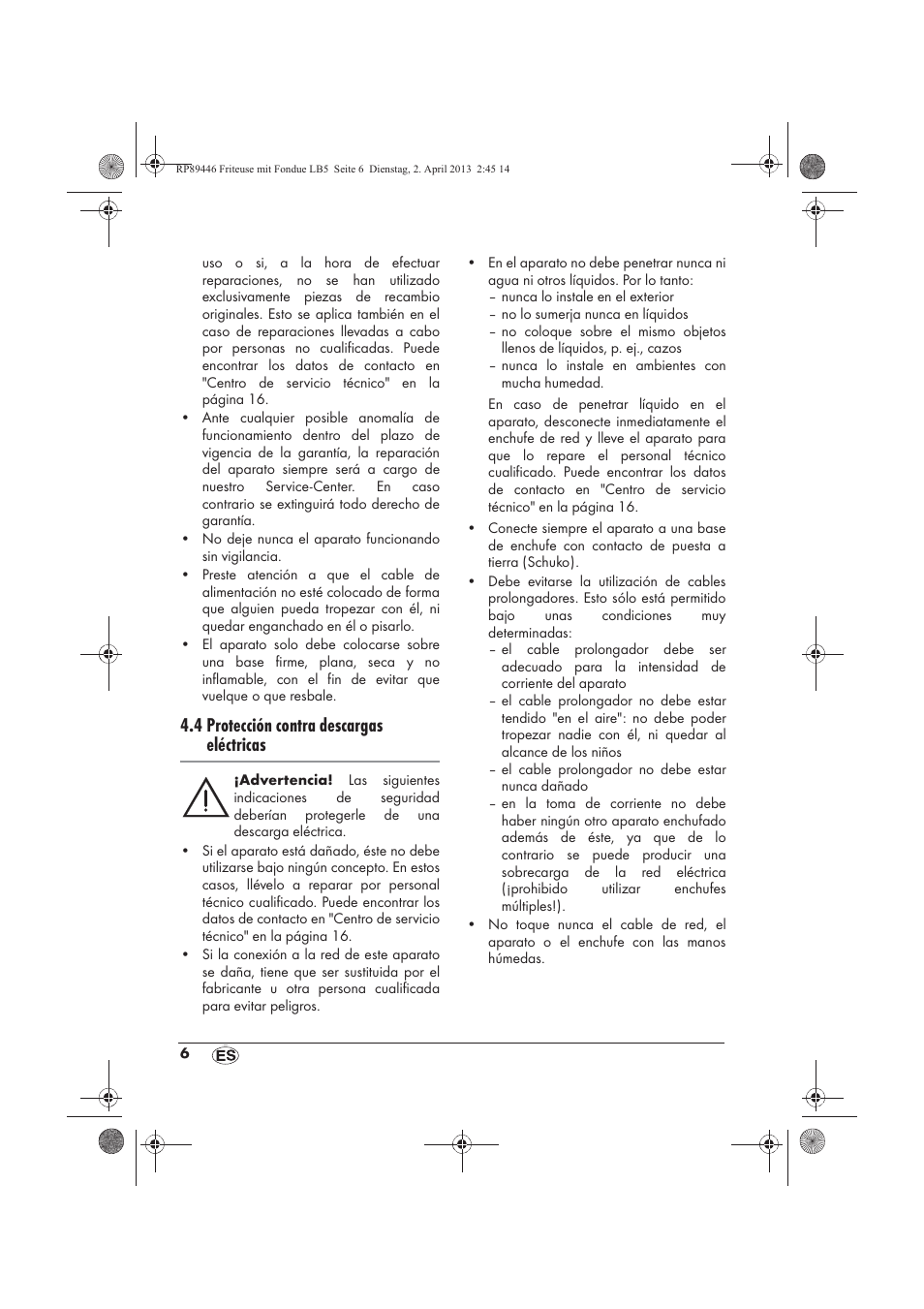 4 protección contra descargas eléctricas | Silvercrest SFM 840 A1 User Manual | Page 8 / 74